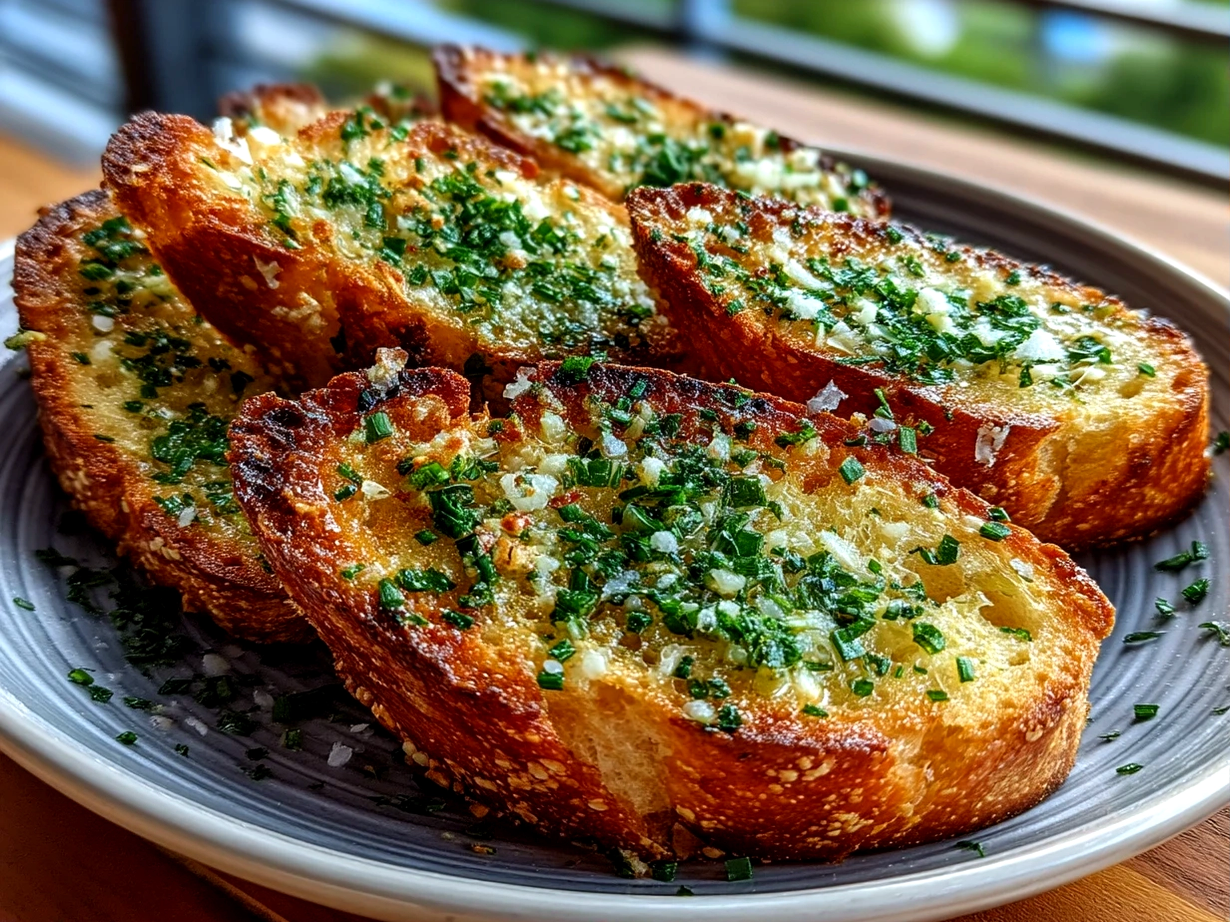Finished comforting garlic bread close up in amateur kitchen with iPhone 15 Pro