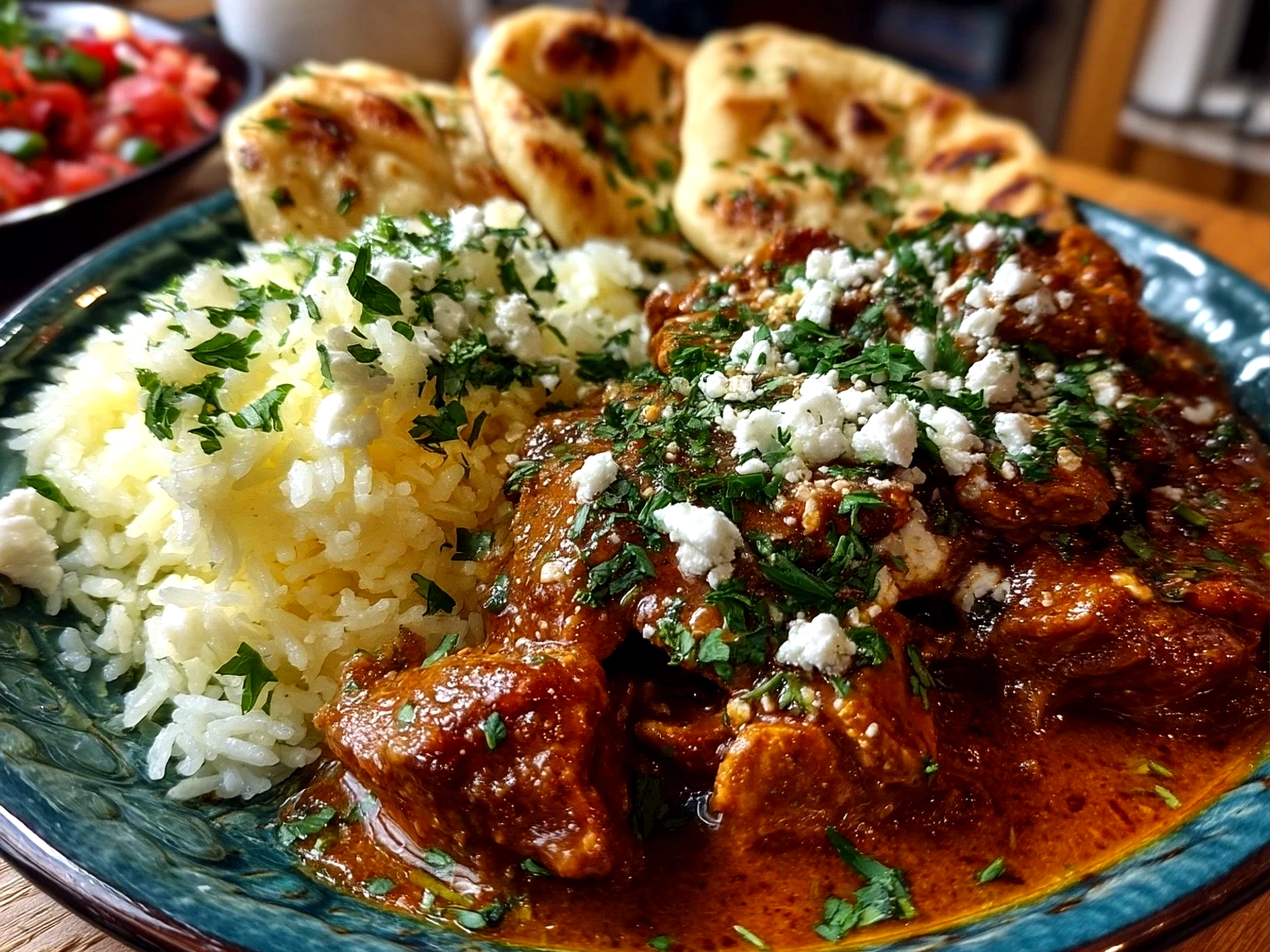 Butter Chicken Skillet served with garnishes and accompaniment