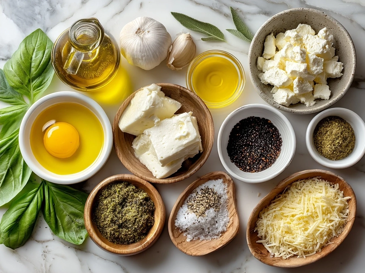 Ingredients for Caesar Dressing including mayonnaise, Parmesan cheese, anchovy paste, garlic, lemon juice, mustard, salt, pepper, and olive oil