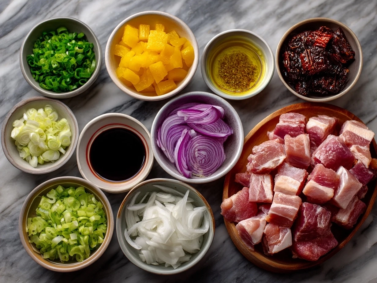 Ingredients for Char Siu Chicken laid out to show freshness and colorful variety