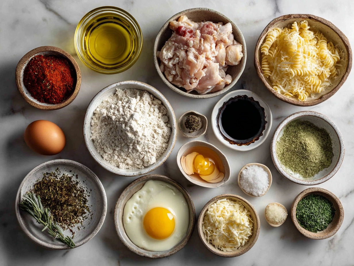 Ingredients for chicken lasagna bake laid out on kitchen counter
