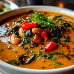 Close-up of freshly prepared African Peanut Soup