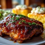 Comforting homemade crockpot BBQ chicken served on a clean white plate