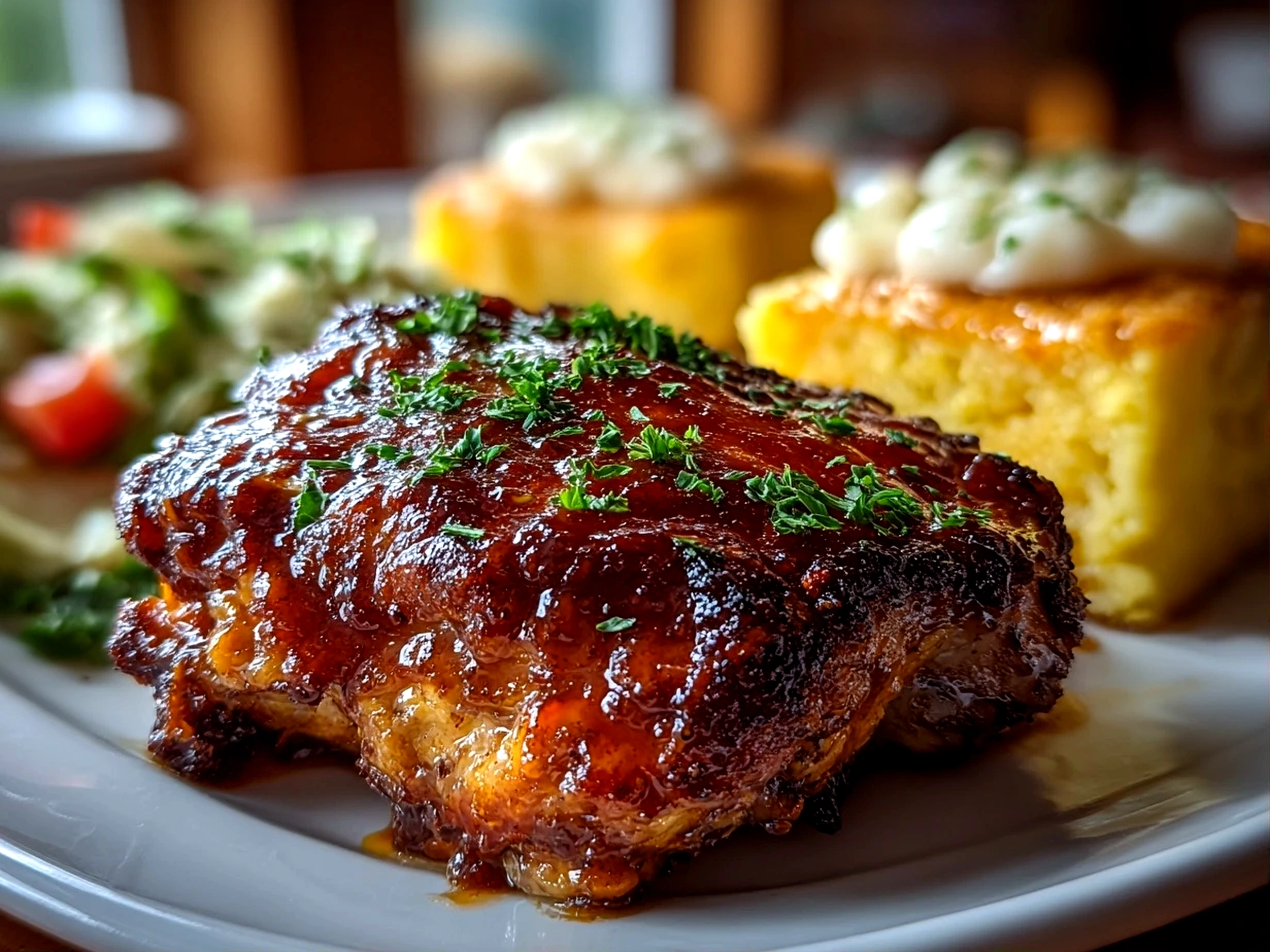 Comforting homemade crockpot BBQ chicken served on a clean white plate