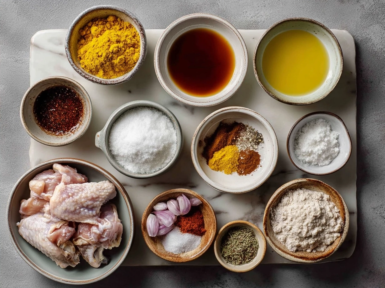 Ingredients for Crockpot Buffalo Wings arranged on a wooden board