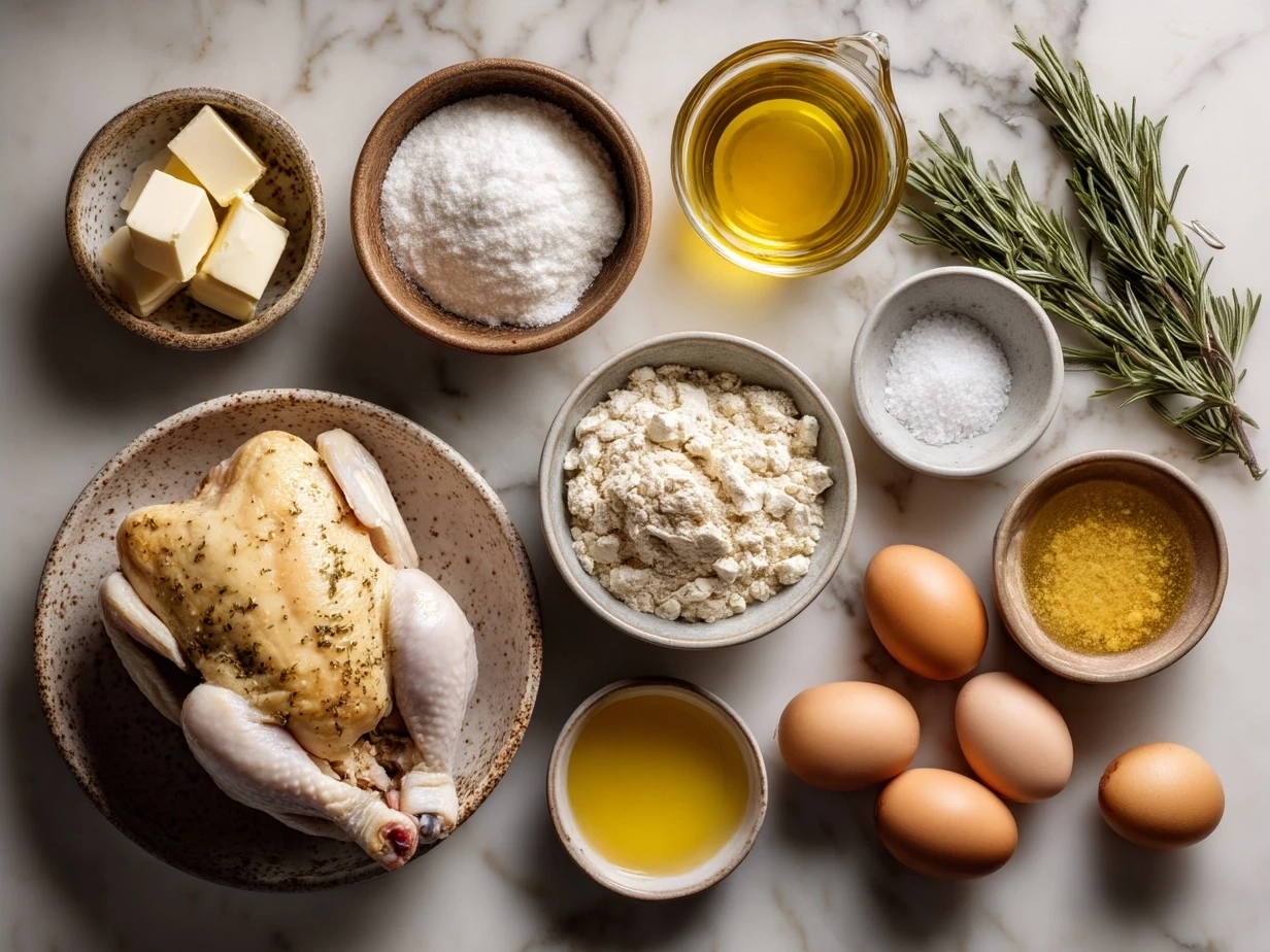Ingredients for Crockpot Chicken Gravy neatly arranged on a kitchen counter
