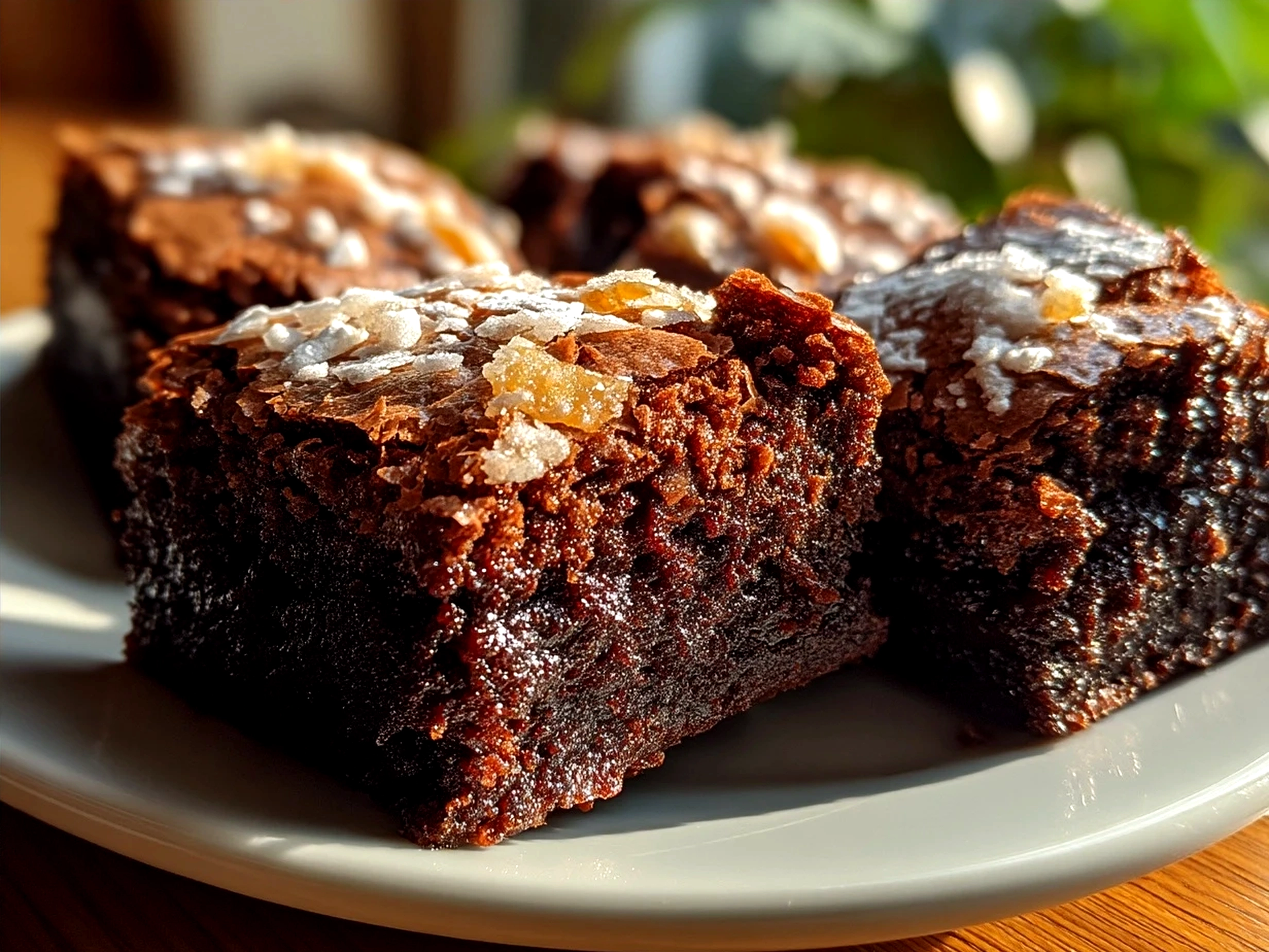 Freshly baked Date Brownies arranged on a serving plate ready to enjoy
