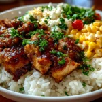 freshly prepared Chicken Rice Bowl with Street Corn