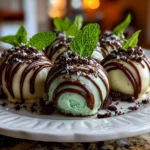 Freshly prepared Mint Oreo Balls on white plate