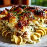 home cook, taken with iPhone 14 Pro. Close-up slight angle of freshly prepared Tuna Noodle Casserole on white plate. rich inviting --ar 4:3 --style raw --s 260