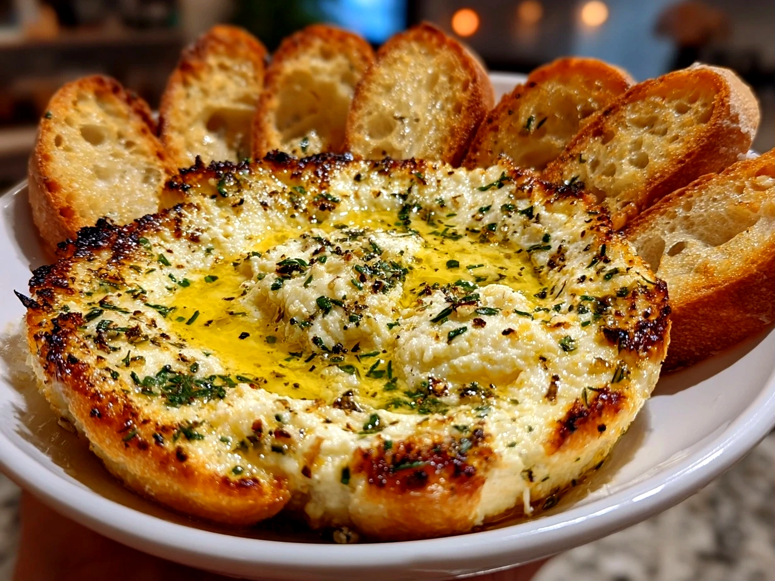 Homemade Garlic Olive Oil Dip Close-up
