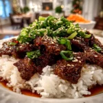 Homemade Korean BBQ Beef on white plate