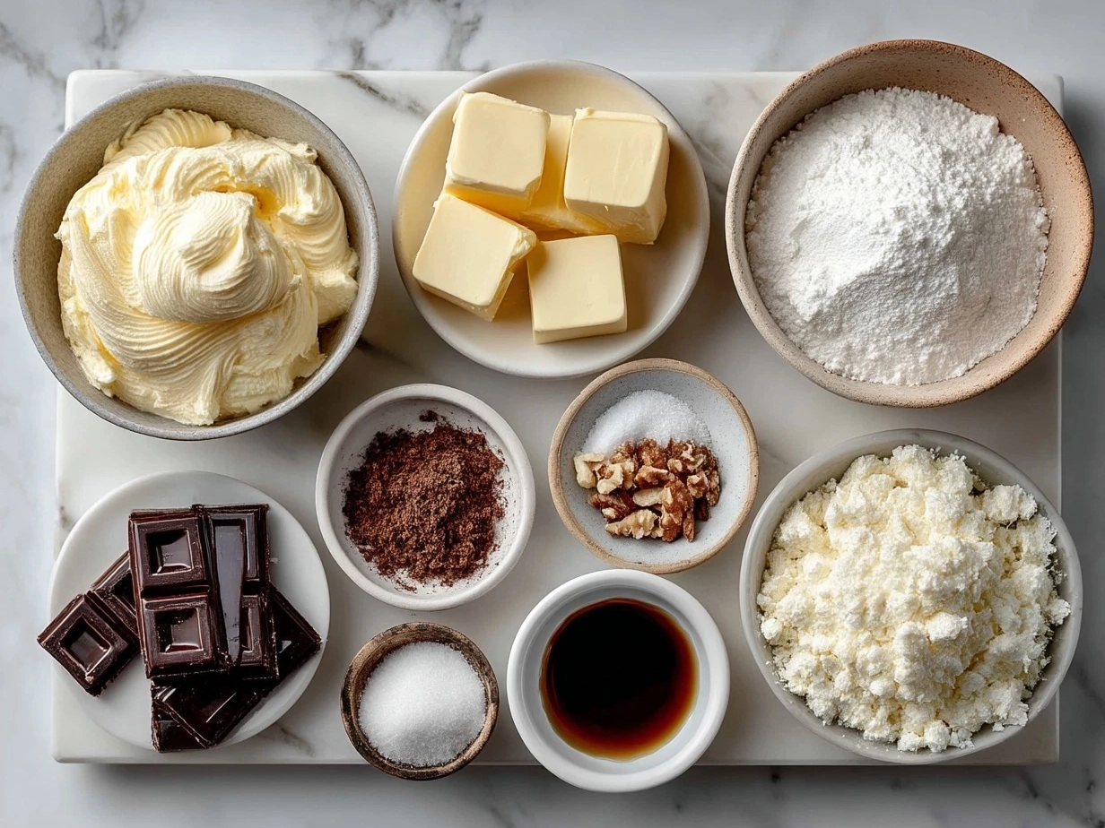 Ingredients laid out for No Bake Classic Woolworth Cheesecake including digestive biscuits, cream cheese, butter, and cream