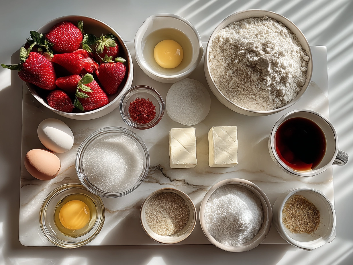 Ingredients for Strawberry Cheesecake Quesadilla including cream cheese, strawberries, tortillas, and honey
