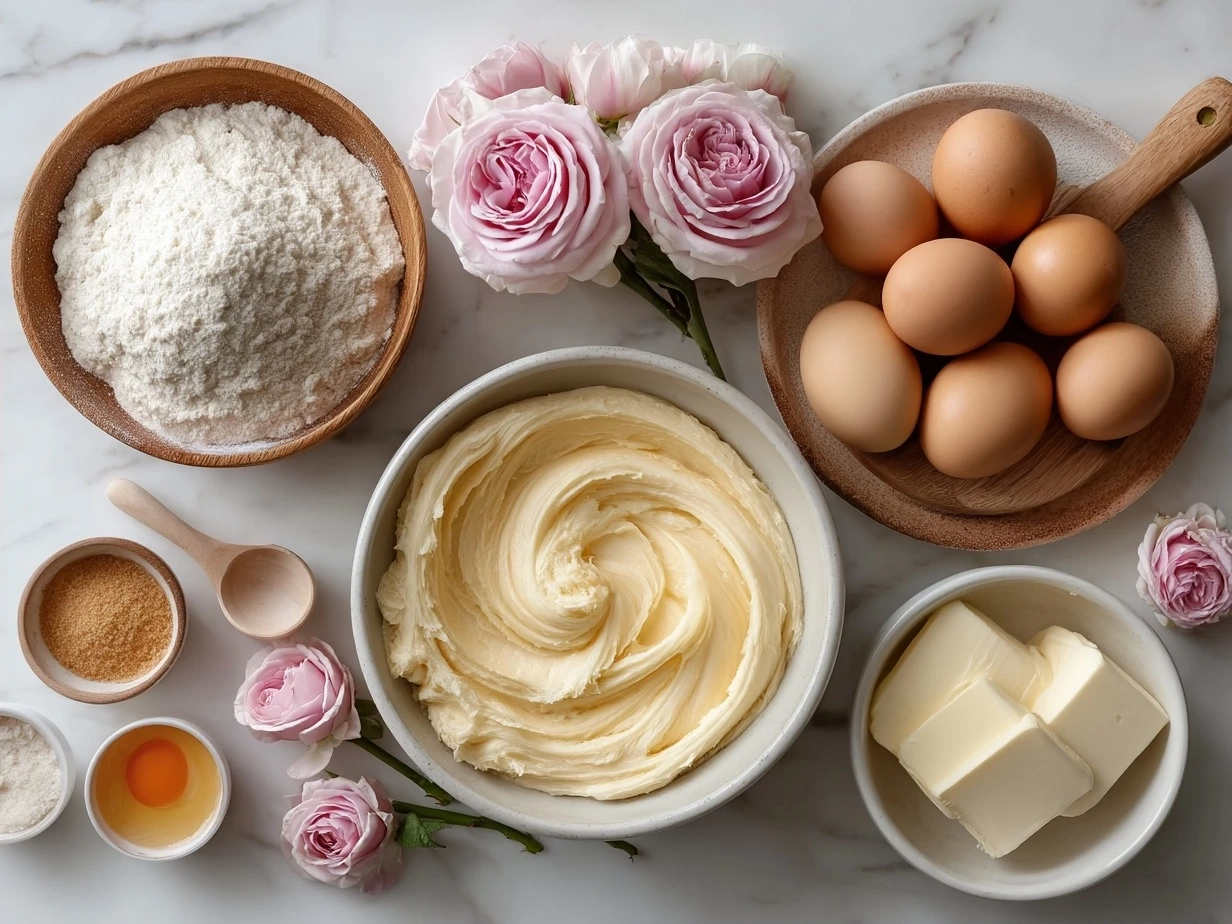 Ingredients for Vanilla Rose Buttercream Cupcakes