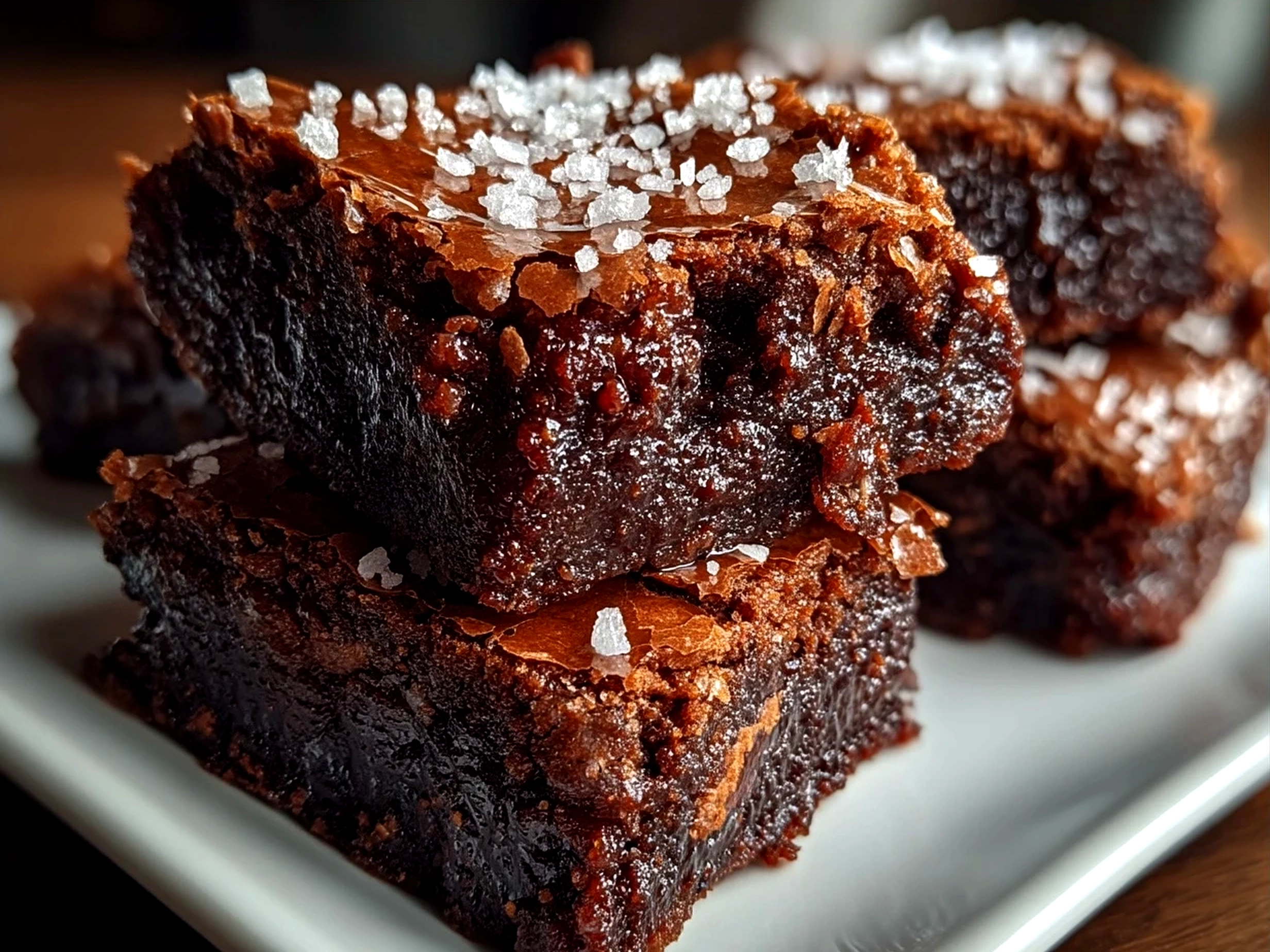 Freshly baked vegan brownies served on a wooden board with a drizzle of coconut cream and fresh berries