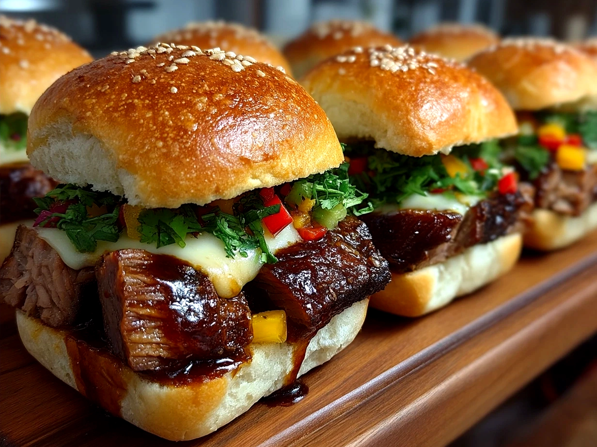 Serving plate of BBQ Brisket Melts ready to eat, paired with fresh greens and a cozy atmosphere