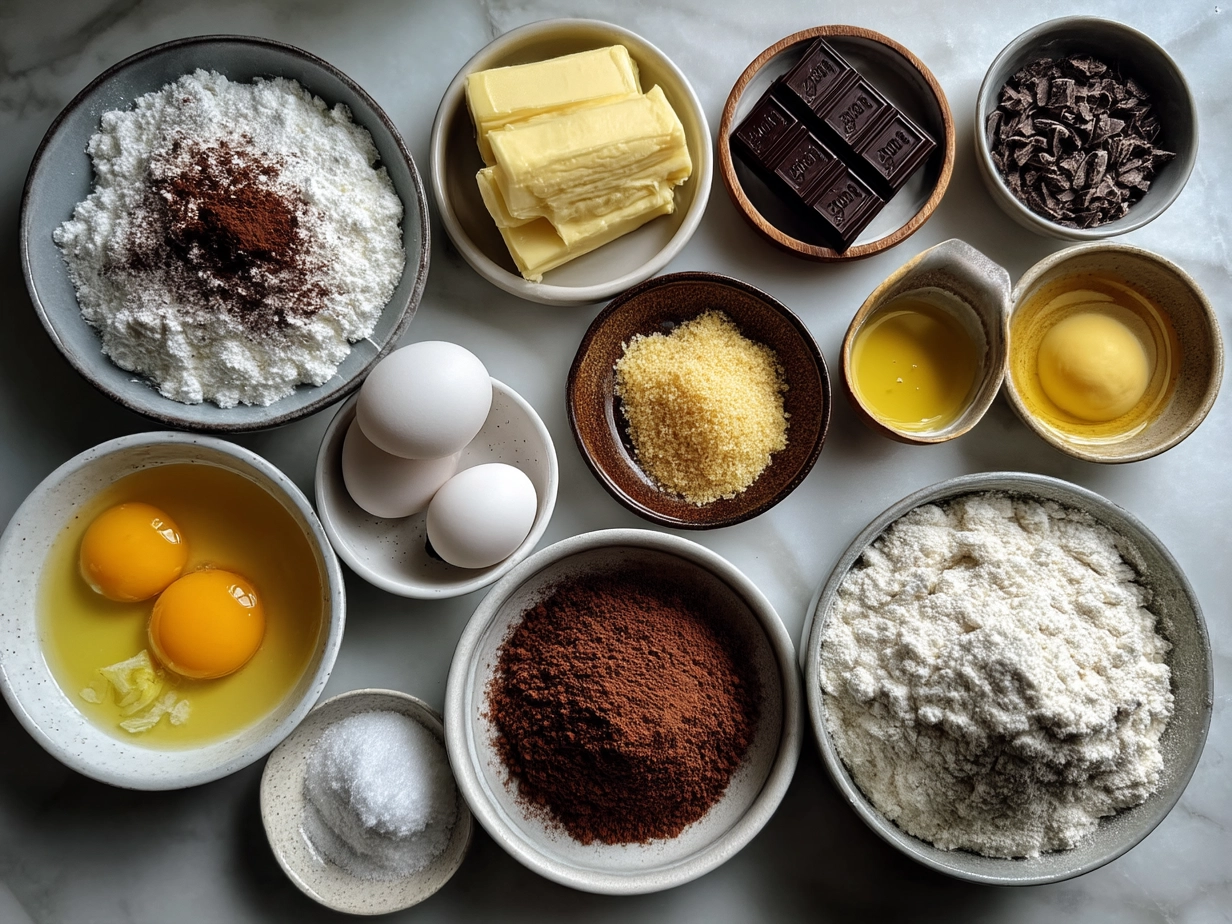 Ingredients for Chocolate Puff Pastry laid out on a countertop