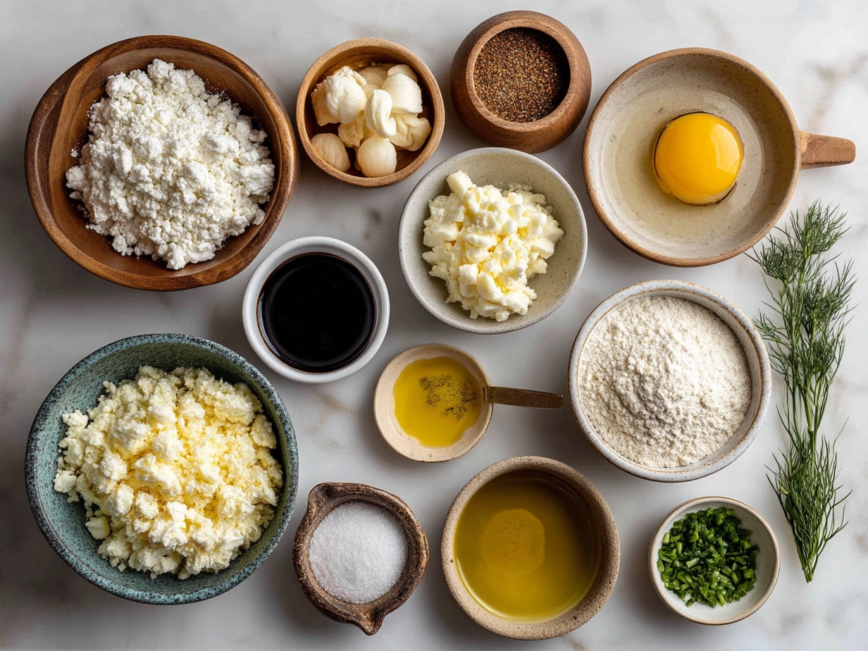 Ingredients for Cottage Cheese Tots including cottage cheese, almond flour, cheddar cheese, and herbs