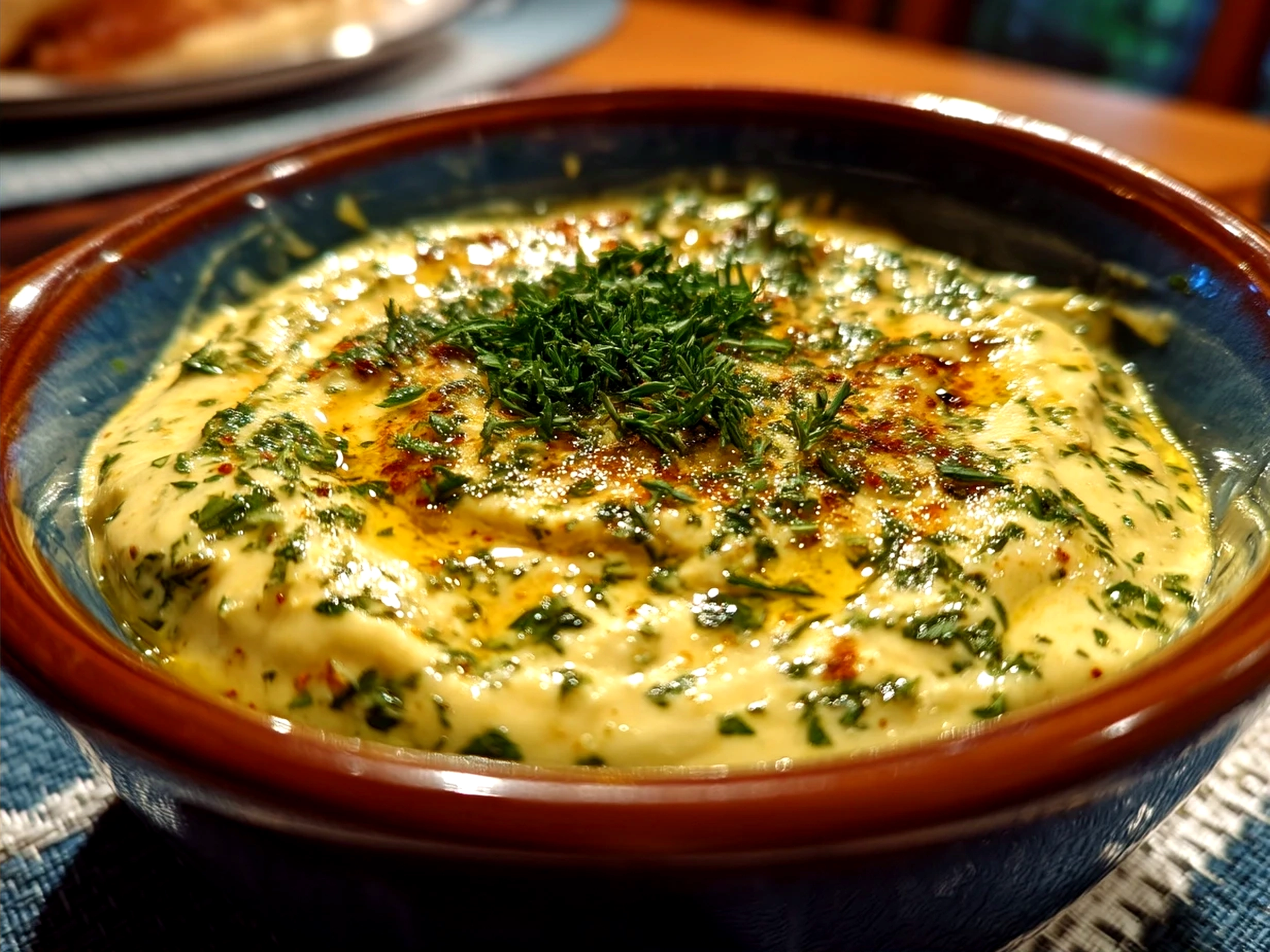 Creamy Pesto Aioli served as a dip with bread and lemon wedges
