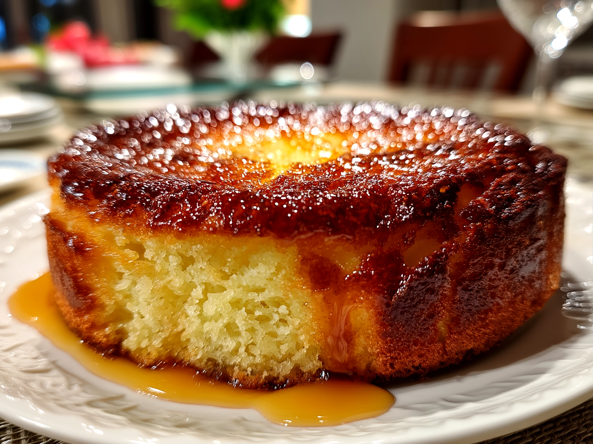 Slice of flourless yogurt cake served with fresh berries and a dollop of cream