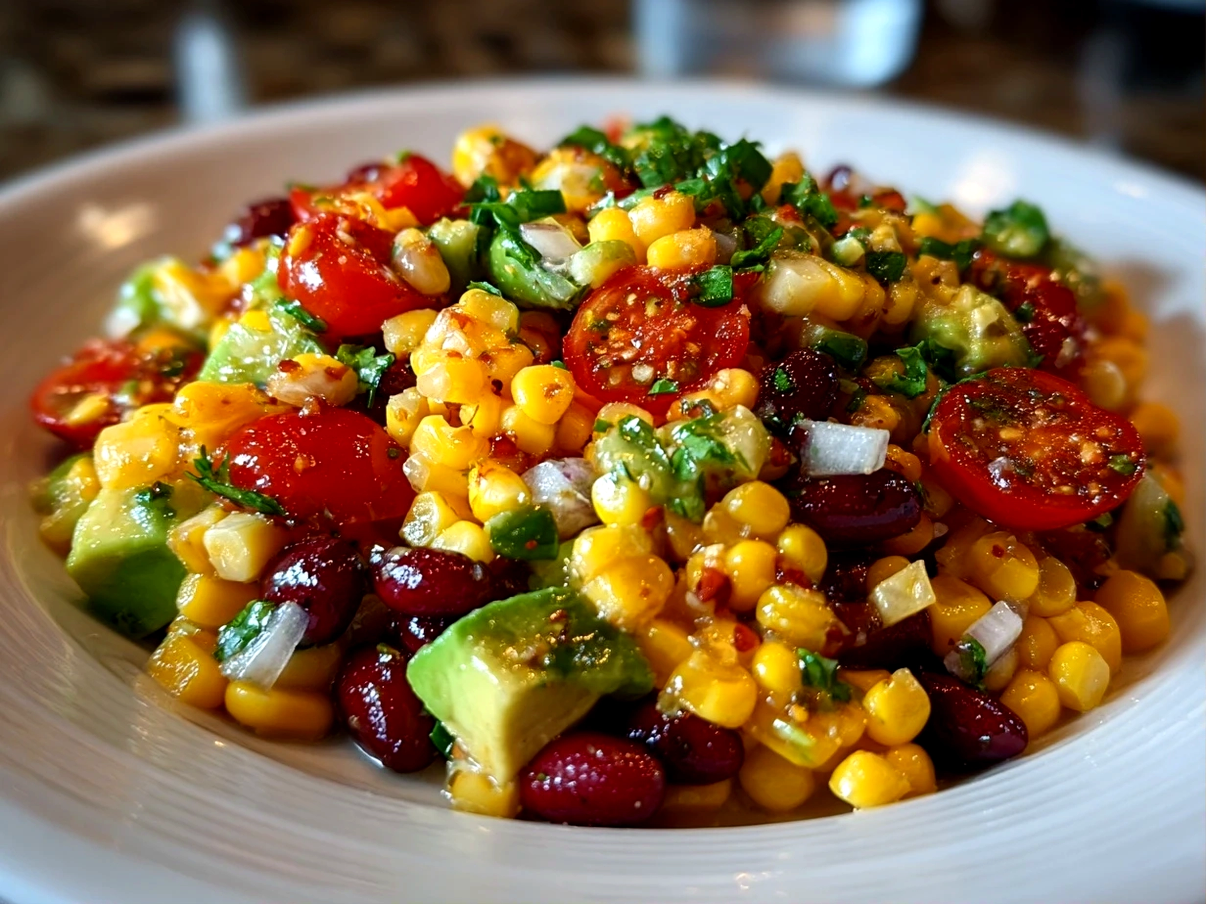 Fresh homemade cowboy caviar on white plate