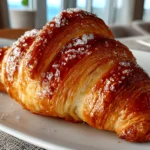 Freshly baked French croissants on white plate