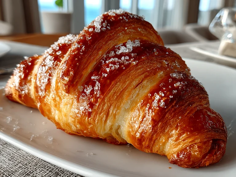 Freshly baked French croissants on white plate