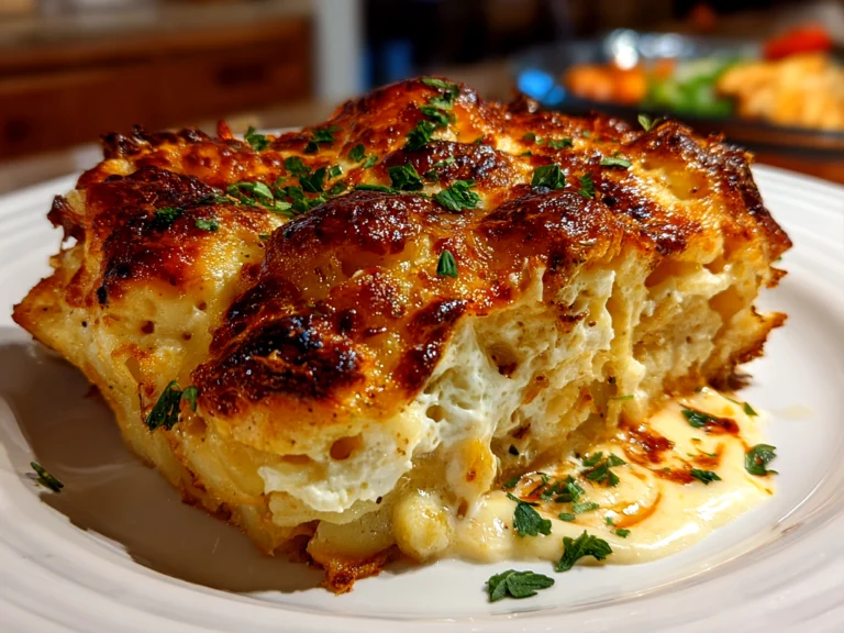 Freshly prepared Baked Cheesy Dumpling Casserole on modern kitchen counter