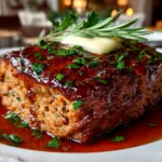 Freshly prepared classic meatloaf on white plate