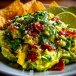 Freshly Prepared Guacamole on White Plate