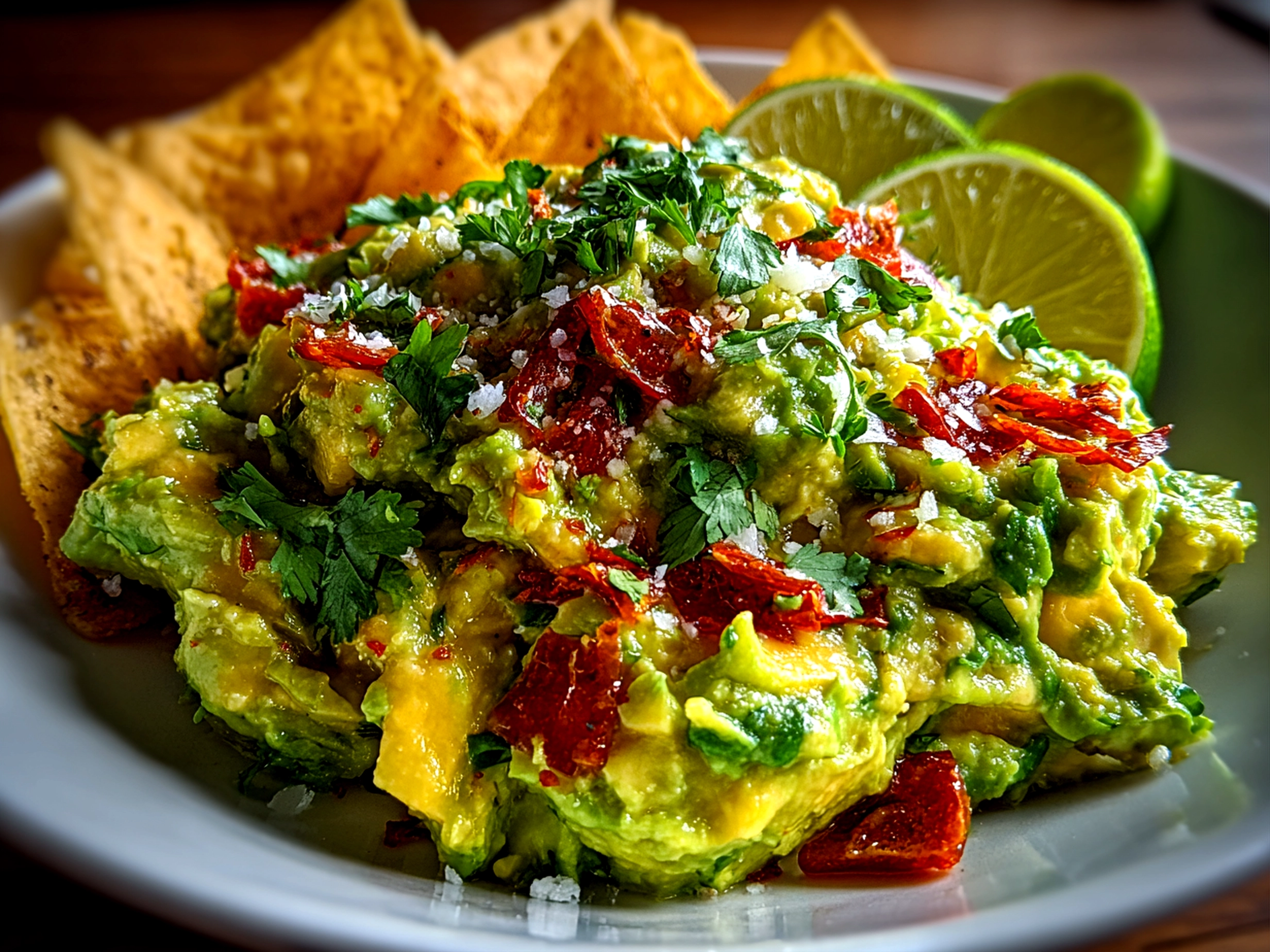 Freshly Prepared Guacamole on White Plate