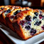 Freshly prepared sourdough discard blueberry bread slice