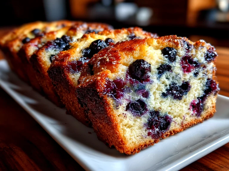 Freshly prepared sourdough discard blueberry bread slice