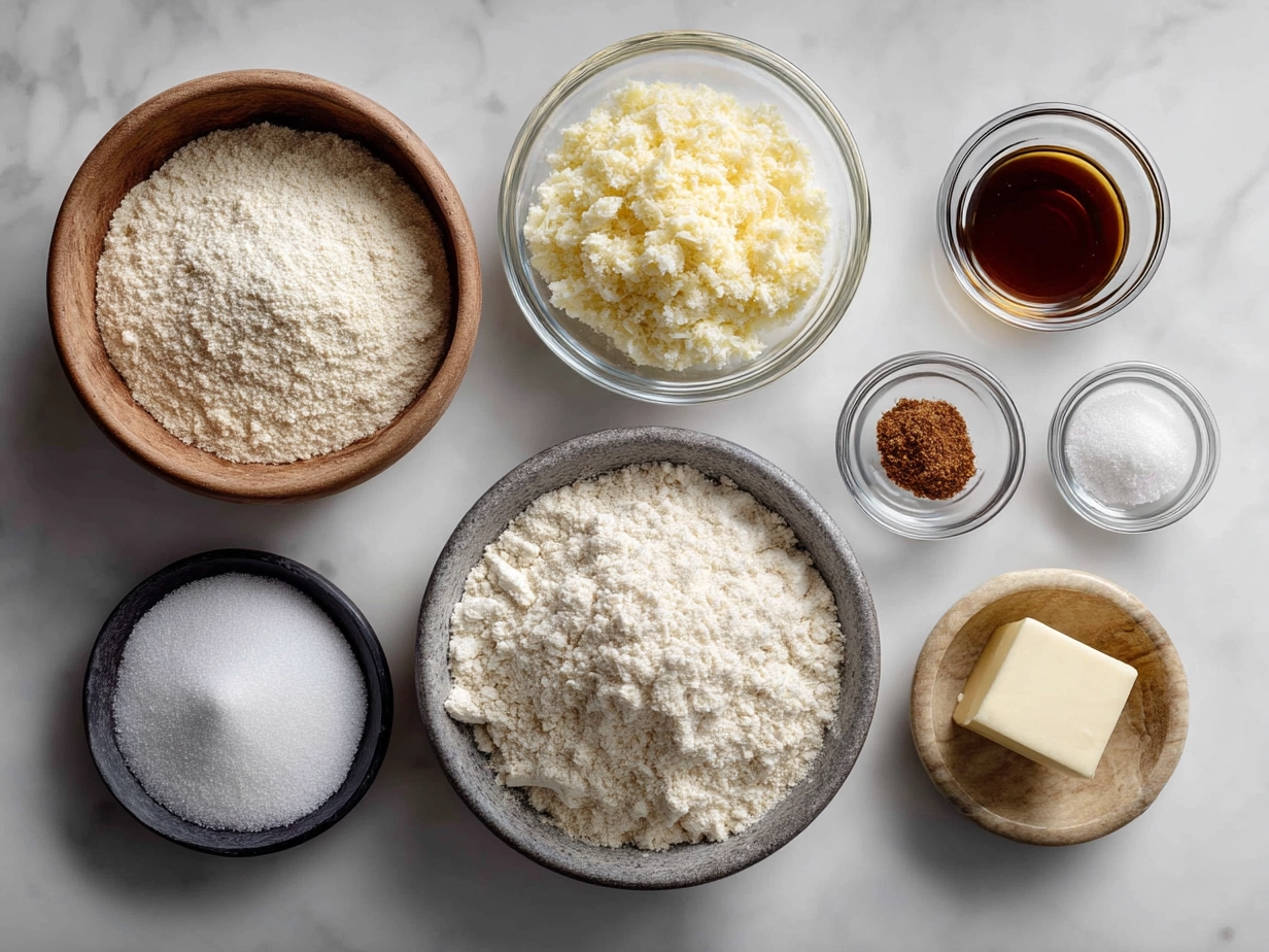 Ingredients for Funeral Potatoes including shredded hashed brown potatoes, cheddar cheese, cream of chicken soup, sour cream, butter, cornflake crumbs, and green onions