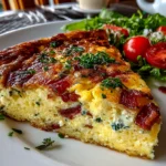 Homemade Crustless Bacon Cheese Quiche ready to serve