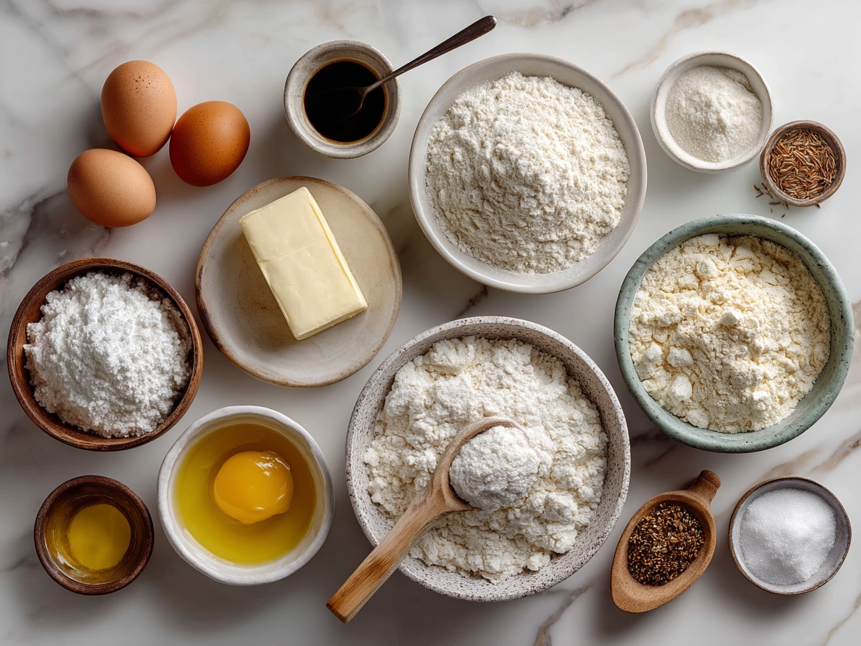 Ingredients for homemade bread laid out