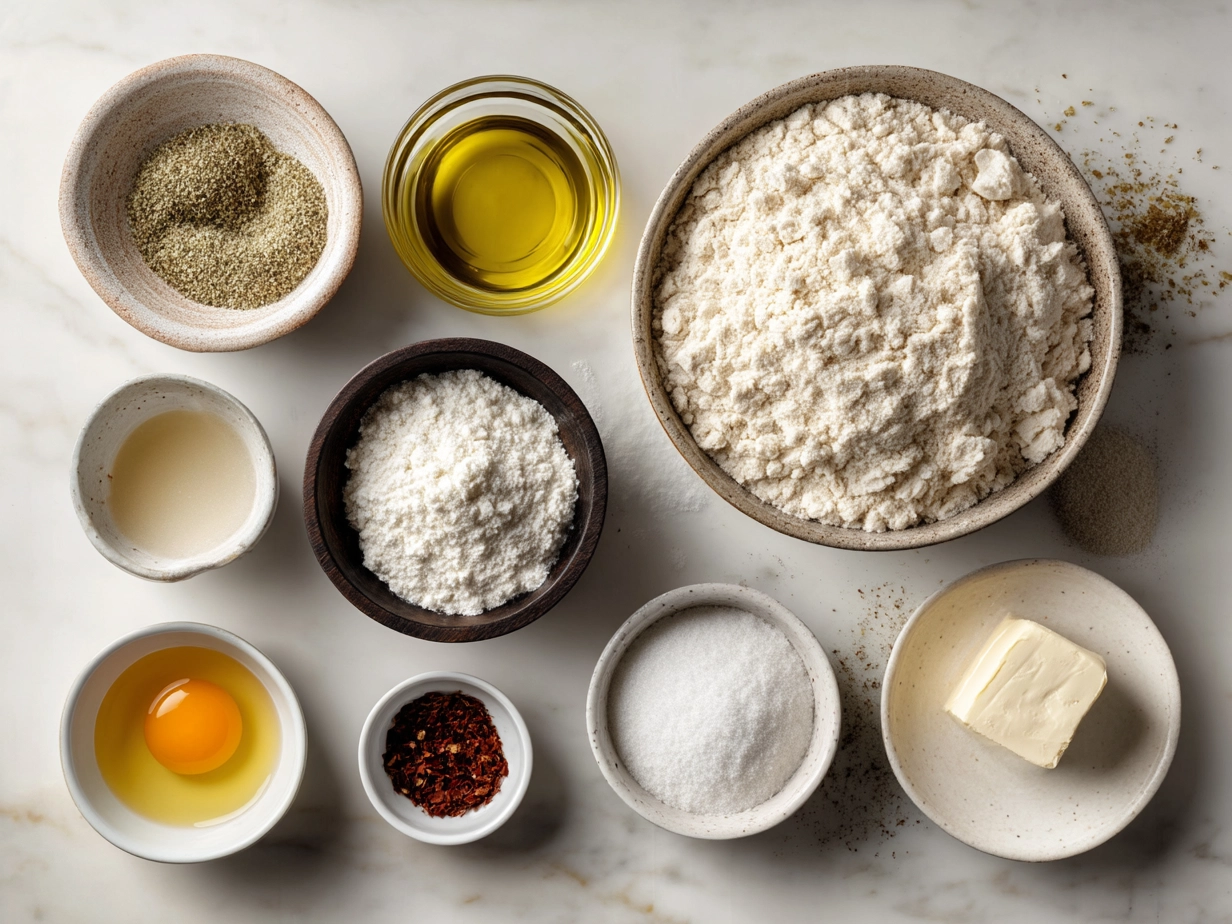 Ingredients for Homemade Italian Bread: flour, salt, yeast, water, and olive oil