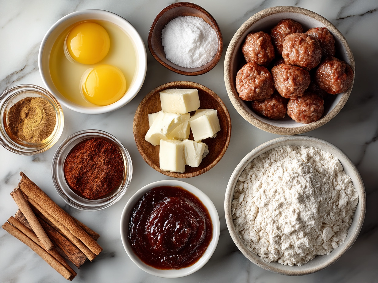 Ingredients for Slow Cooker Bourbon Apple Butter Meatballs on a kitchen counter