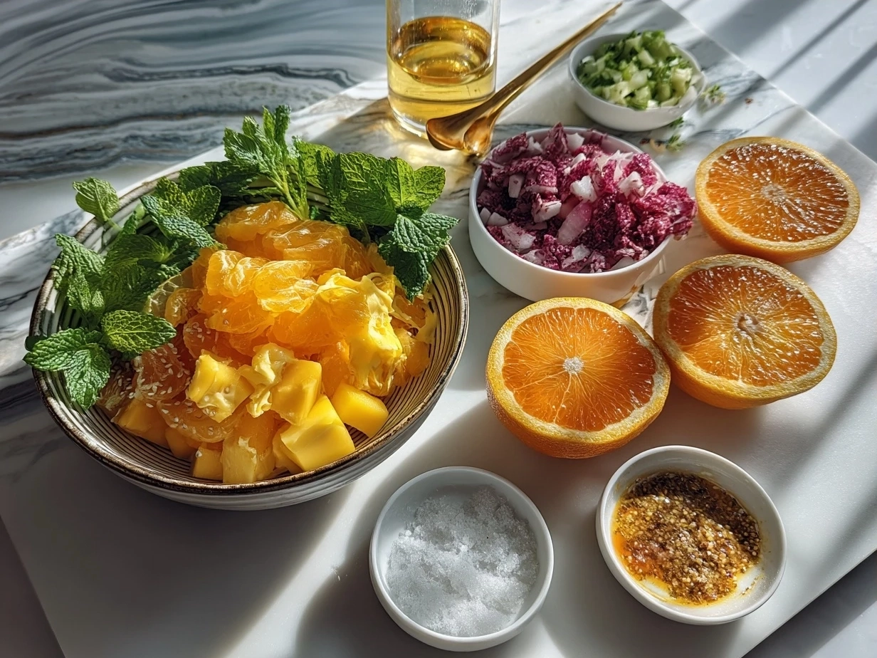 Ingredients for Orange Dreamsicle Salad: gelatin, marshmallows, mandarin oranges, pineapple, coconut, sour cream, whipped topping