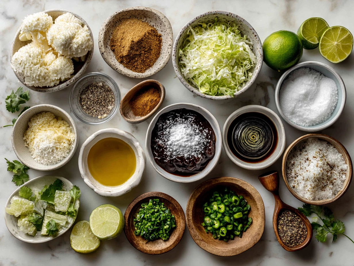 Ingredients layout for Ranch Taco Party Bowl including ground meat, ranch seasoning, quinoa, beans, cherry tomatoes, lettuce, cheese, corn, green onions, and cilantro