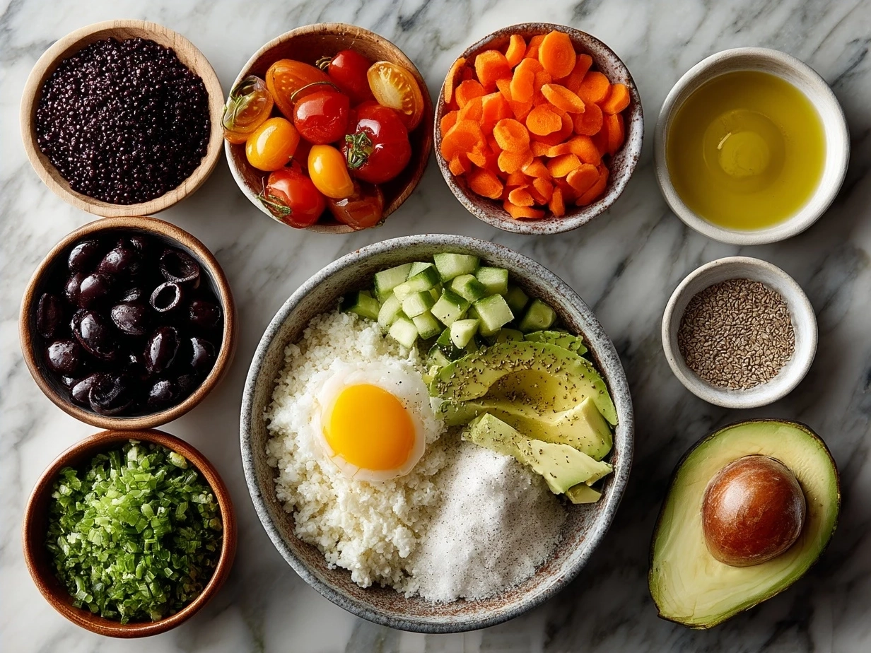 Ingredients laid out for the Superbowl Food Nourish Bowl recipe
