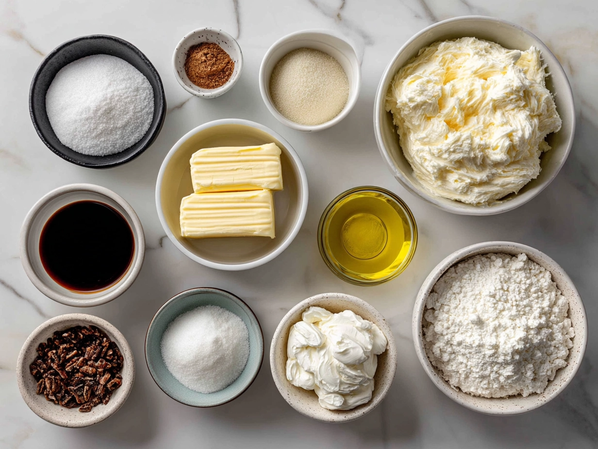 Ingredients for Turtle Poke Cake laid out on a kitchen counter