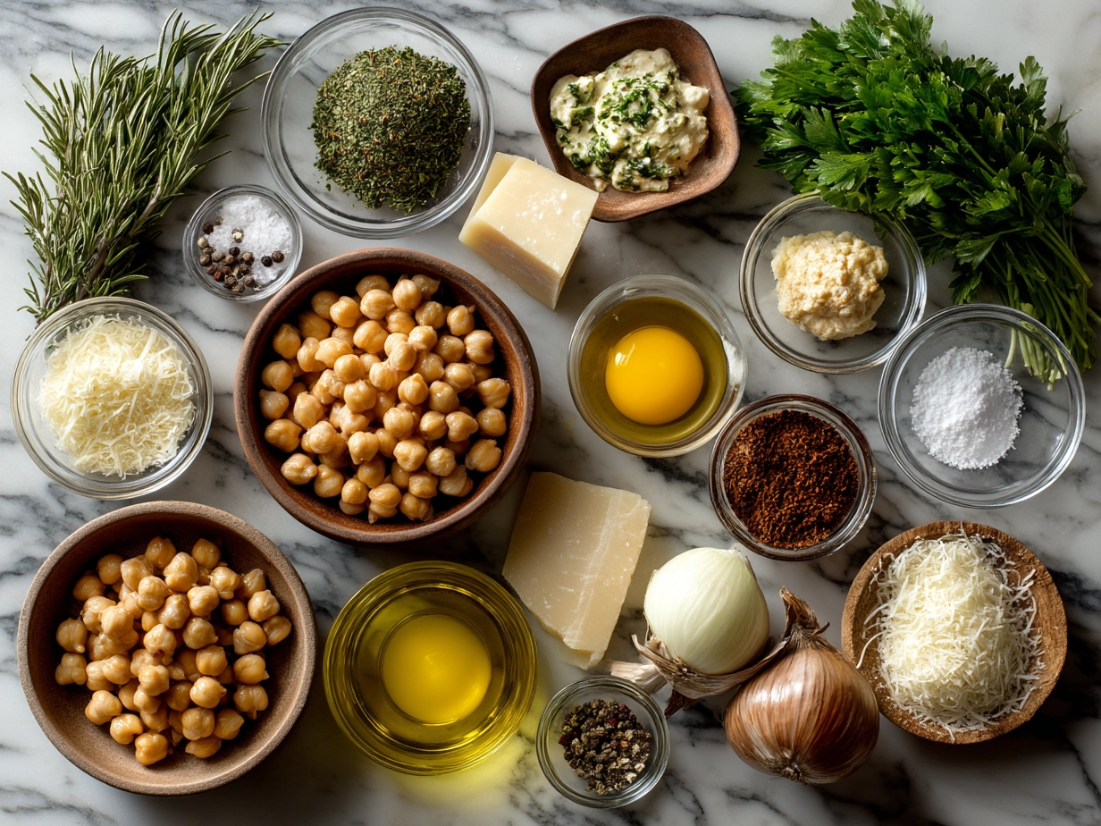 Ingredients for Tuscan Chickpea Soup laid out including chickpeas, white beans, vegetables, and herbs