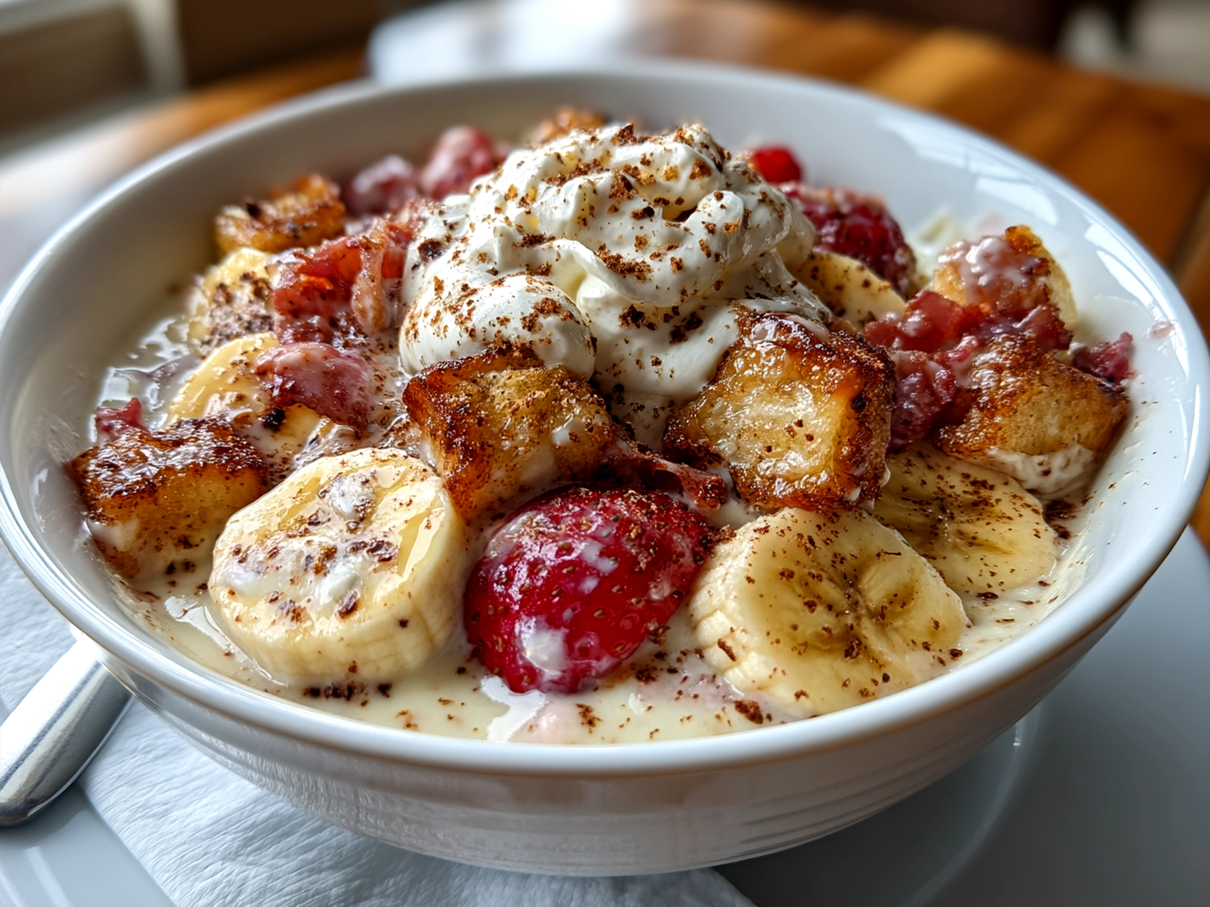 Valentine Breakfast Nice Cream Bowl topped with fresh berries and sliced almonds, served in a comforting bowl