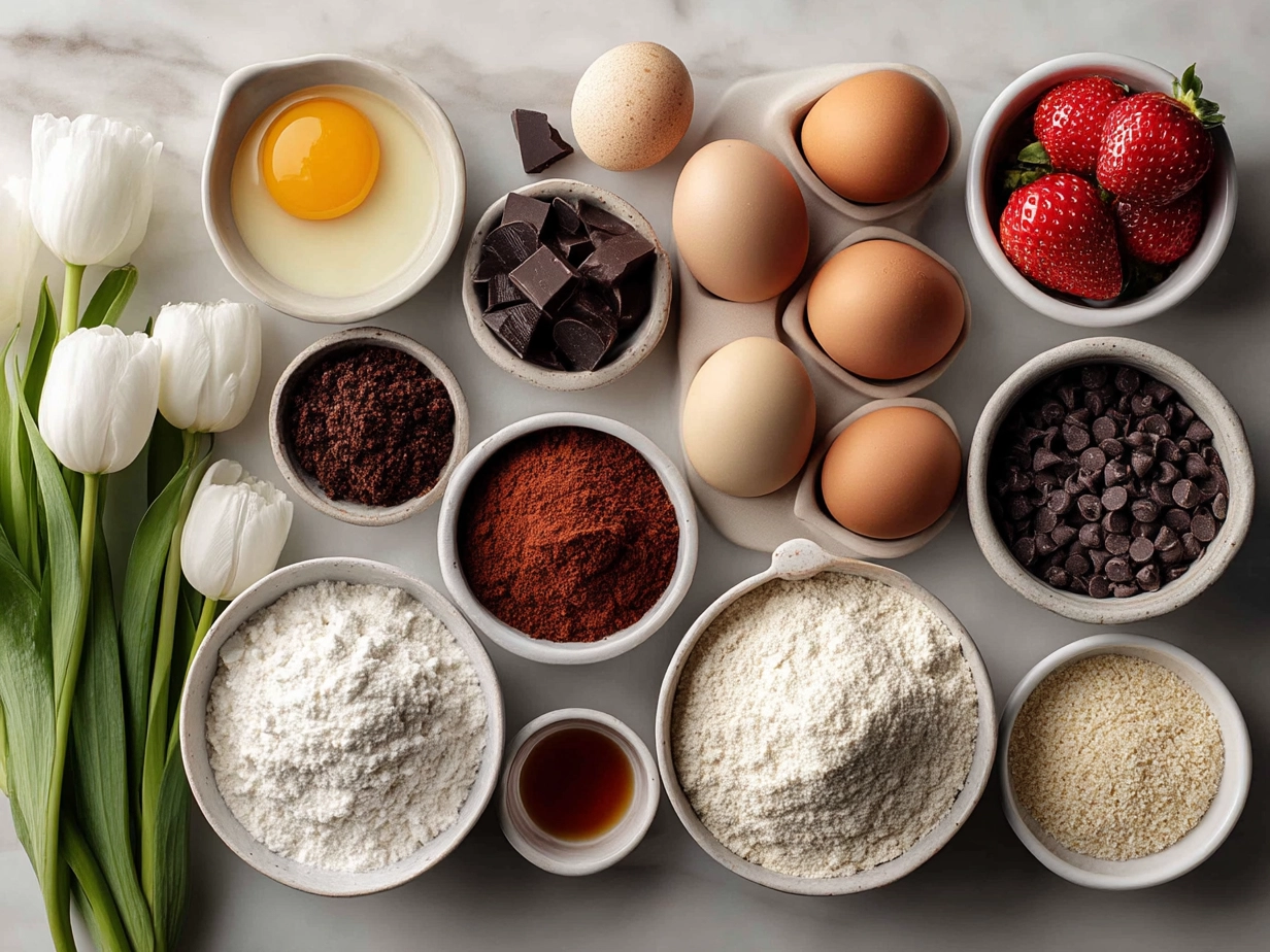 Ingredients for Valentine Breakfast Nice Cream Bowl including frozen bananas, strawberries, almond milk and flaxseed meal