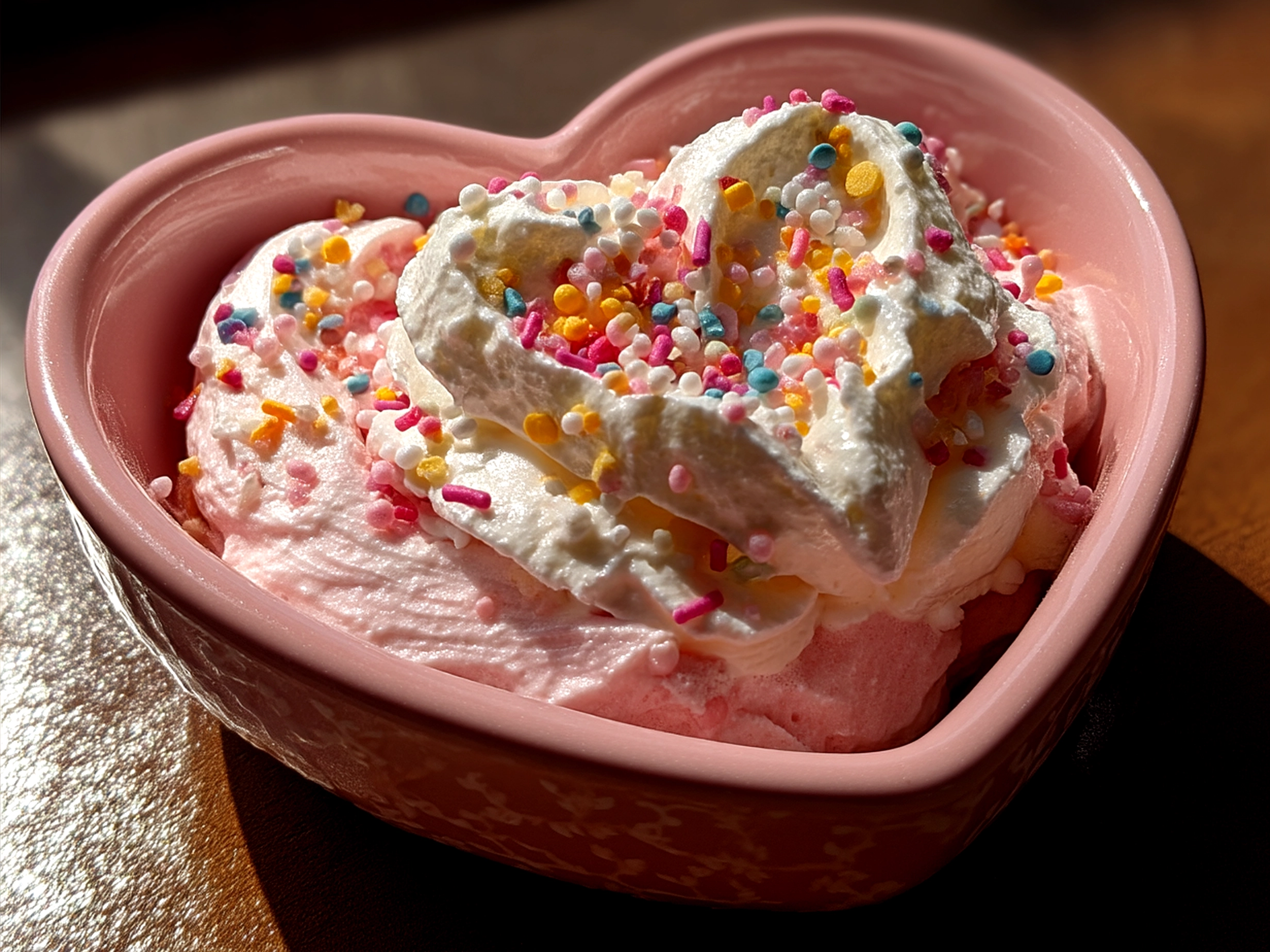 Valentines Cakes Nice Cream Bowl beautifully served with heart-shaped cakes and fresh berries